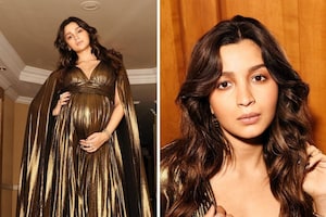 Alia Bhatt Displays Growing Baby Bump In Metallic Golden Cape Gown, Check Out The Diva's Stylish Maternity Fashion