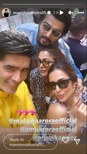 Malaika Arora with Arjun Kapoor, Amrita Arora and Manish Malhotra at her birthday bash on Sunday afternoon. 