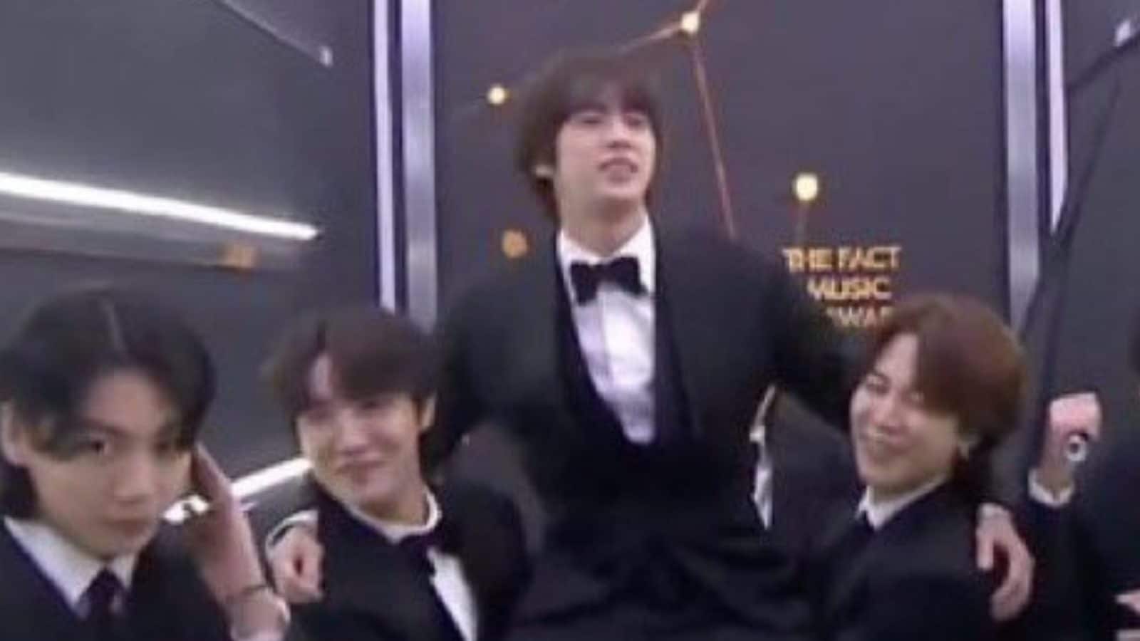 BTS' Jin Carried on Shoulders of 5 Starry 'Bodyguards and a Cheerleader