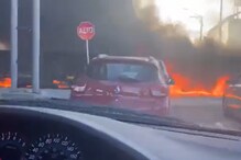Viral Video Shows Cargo Train Running Through Huge Flames After A Truck Crashed Into It in Mexico