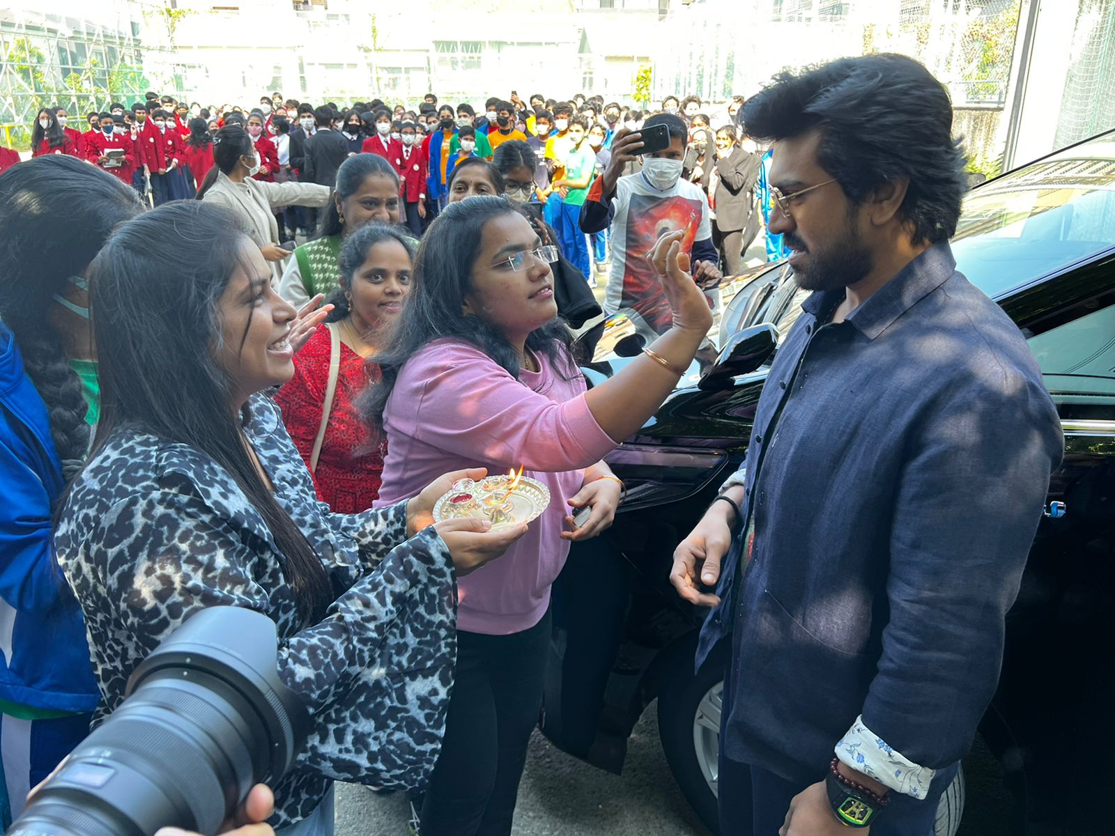 Ram Charan gets warm welcome from school children in Japan. 