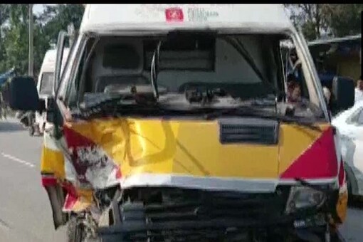 The ambulance that collided in Uttar Pradesh. (ANI/Twitter)