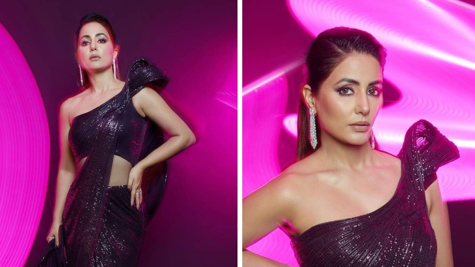 Hina Khan Makes Jaws Drop In Sequinned Saree Style Gown In Latest Photoshoot Check Out Her Drop 