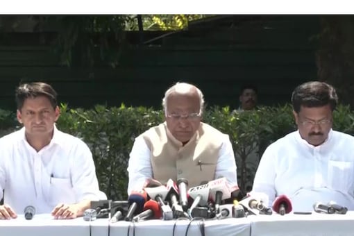 MPs Hooda and Hussain, along with Vallabh, participated in a press conference with Kharge who launched his campaign for the election on Sunday. (Photo: ANI)