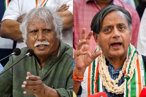 Madhusudhan Mistry (L) and Shashi Tharoor. (Image: PTI)