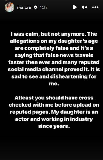 Riva Arora also shares her mother's statement on her Instagram stories. 