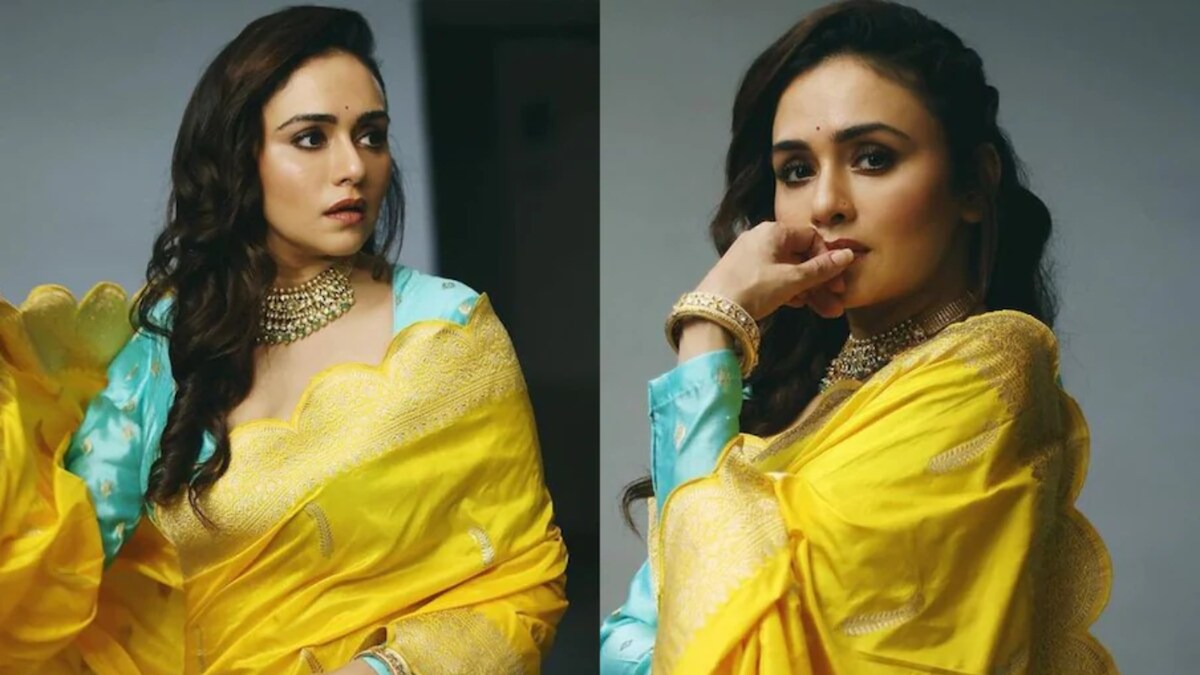 At Har Har Mahadev Trailer Launch, Amruta Khanvilkar Exudes Royalty in Yellow Saree