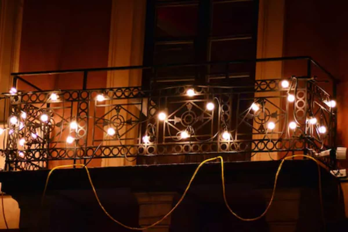 fairy lights on balcony