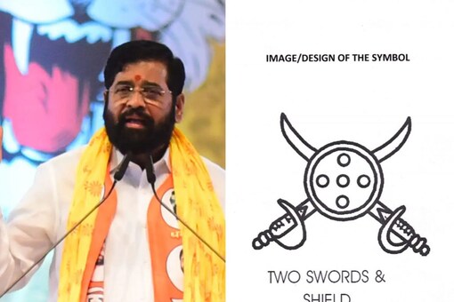 EC allotted 'shield and sword' as poll symbol to the Shinde-led Shiv Sena. (Image: News18)