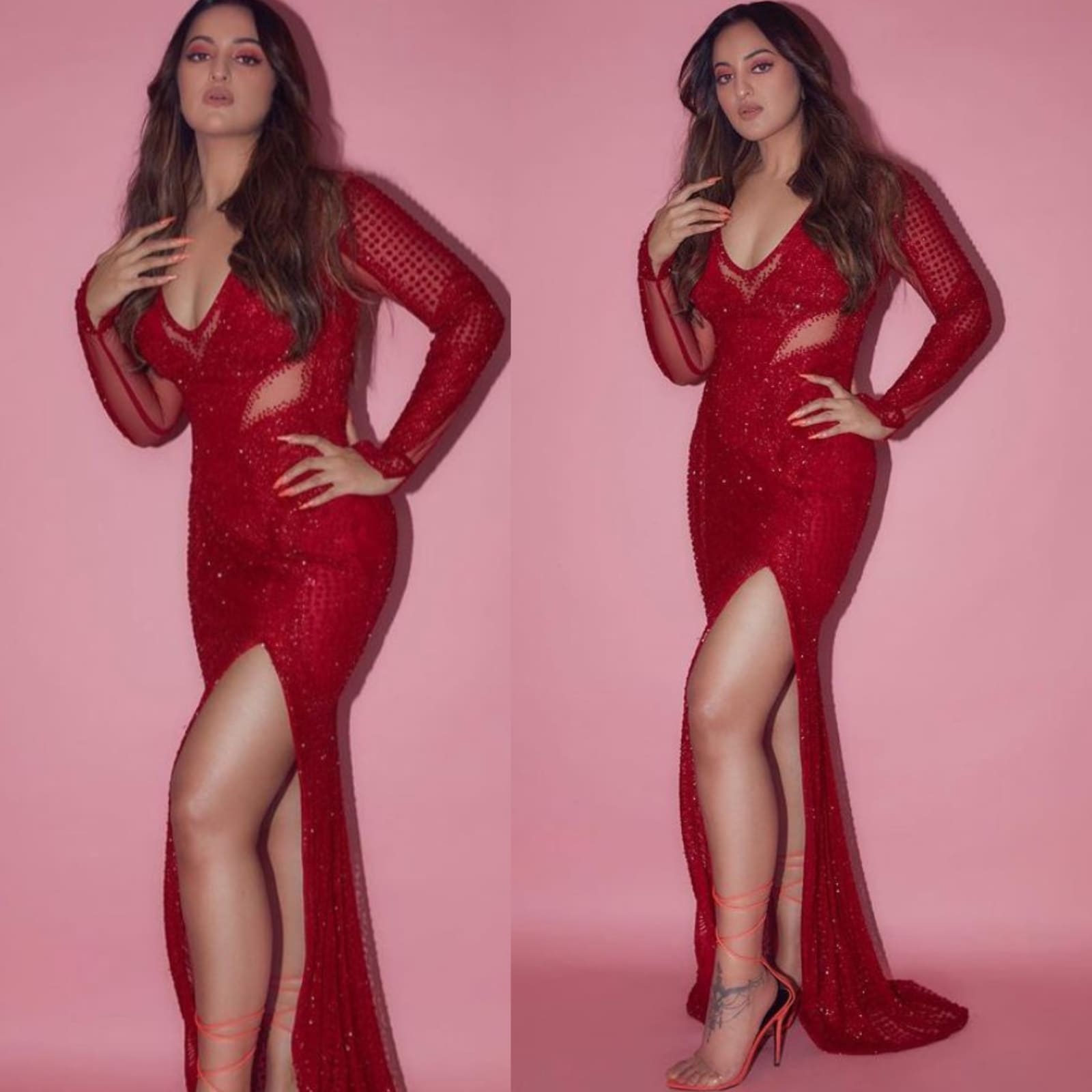 1600px x 1600px - Sonakshi Sinha Raises The Glam Quotient In A Red Thigh-High Slit Dress -  News18