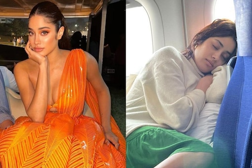 Janhvi Kapoor Shares Stunning Glimpses of Her Posing in Orange Lehenga, Taking Nap On A Jet; See Post
