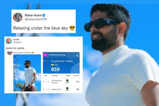 Pakistan captain Babar Azam's 'under' blue sky' photo shows India's Suryakumar Yadav. (Babar Azam / Twitter)
