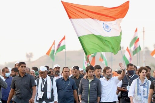 Priyanka Gandhi Vadra's husband Robert Vadra and their son Rehan were also seen matching steps with Rahul Gandhi on the third day of the yatra's Madhya Pradesh leg. (Photo by INCIndia)