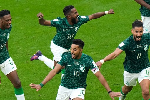 Saudi Arabia's Salem Al-Dawsari, center, celebrates after scoring his side's second goal during the World Cup group C match against Argentina (AP Image)