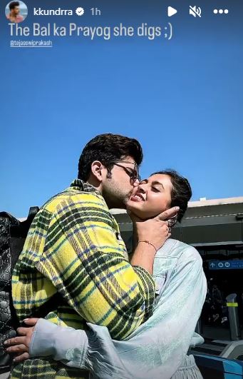 Karan Kundrra Uses ‘Bal Ka Prayog’ To Kiss Tejasswi Prakash In First Pic From Their Dubai Trip
