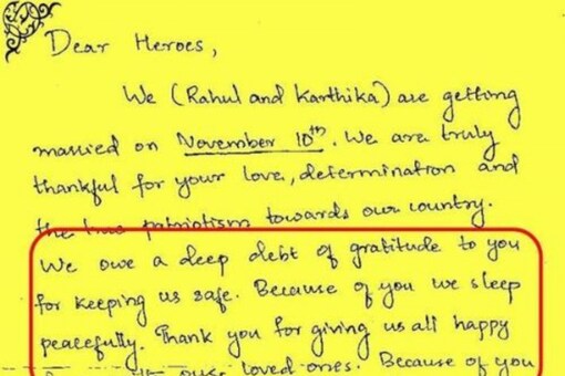 The Kerala couple's note to the Indian Army moved people. (Credits: Instagram/@indianarmy.adgpi)