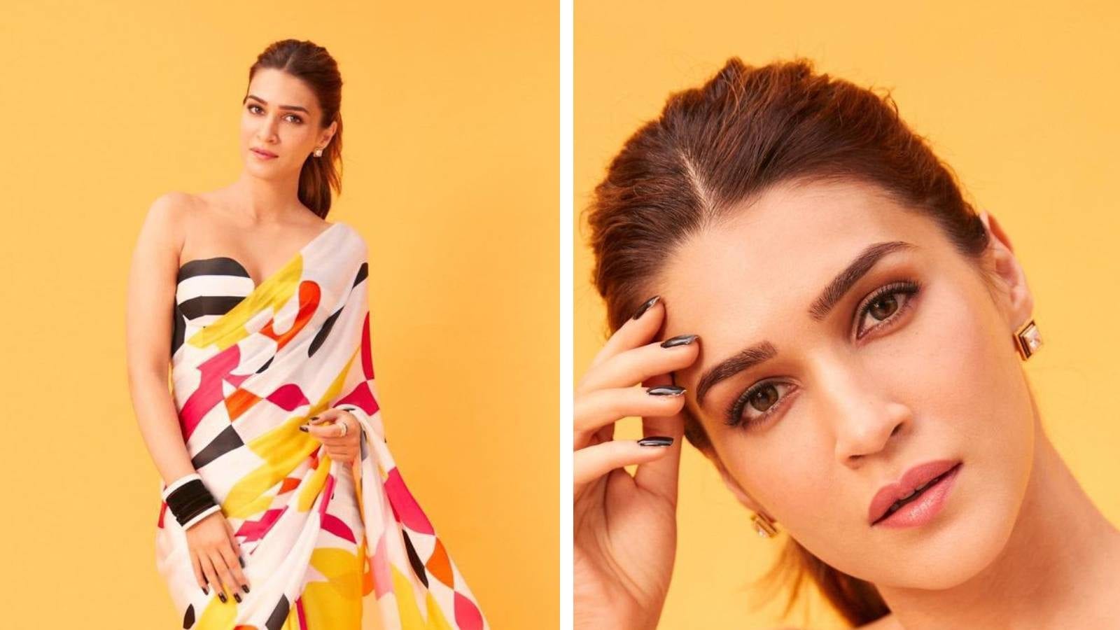 Kriti Sanon Looks Drop Dead Gorgeous In Colourful Saree For Bhediya Promotions See The Divas