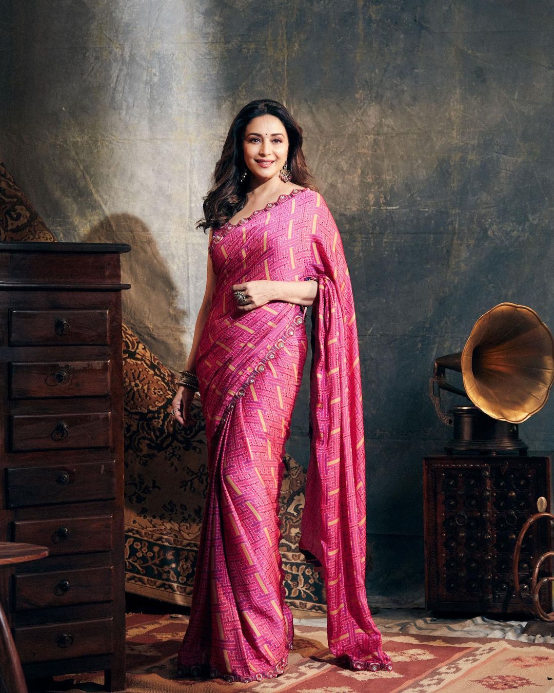 Madhuri Dixit Spells Elegance In White See through Embellished Saree 