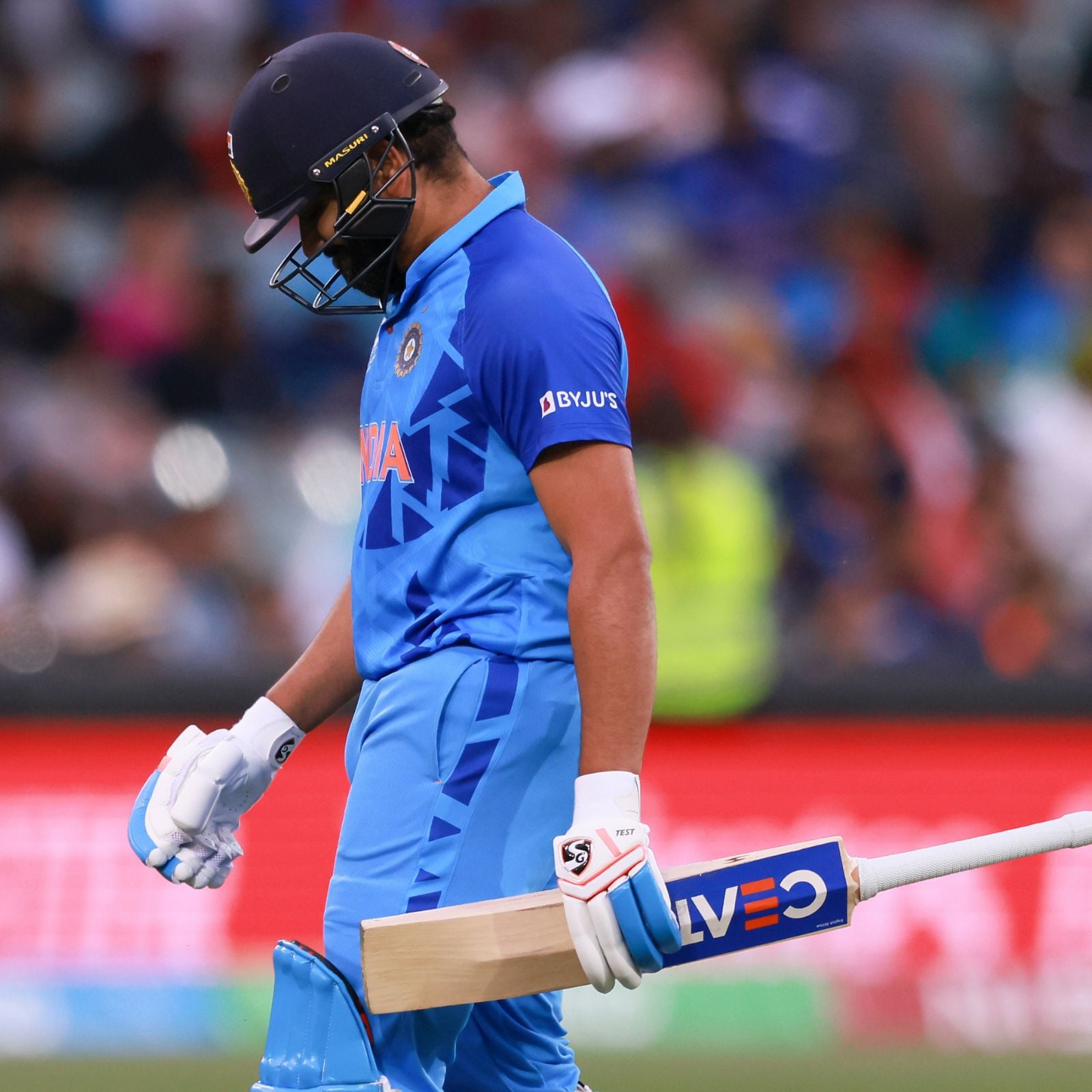 Rohit Sharma leaves after losing a wicket in the semi-finals