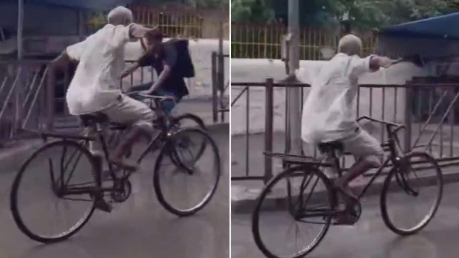 Age is Only a Quantity’ Proves Aged Guy Acting Stunts on His Bicycle in Rain