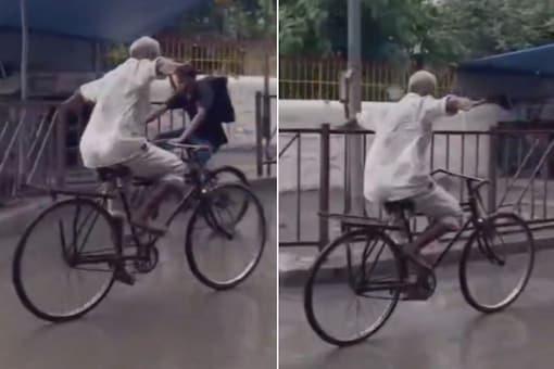 Viral Video of Elderly Man Performing Stunts While Riding Bicycle is All Praises (Photo Credits: Twitter/@Gulzar_sahab)