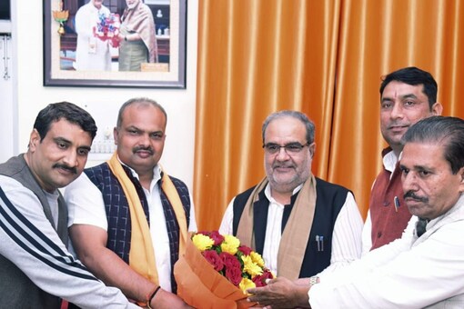 Gurjar, who was the RLD's national spokesperson, joined the BJP at the residence of state BJP president Bhupendra Singh Chaudhary in Lucknow (Image:Twitter /@Bhupendraupbjp)