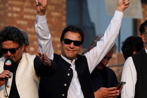 Pakistan's former PM Imran Khan gestures to his supporters, in Lahore, Pakistan. (Image: REUTERS/Akhtar Soomro)