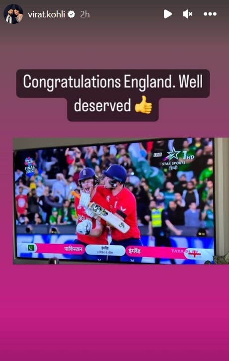 Virat Kohli congratulates England on winning the T20 World Cup 2022