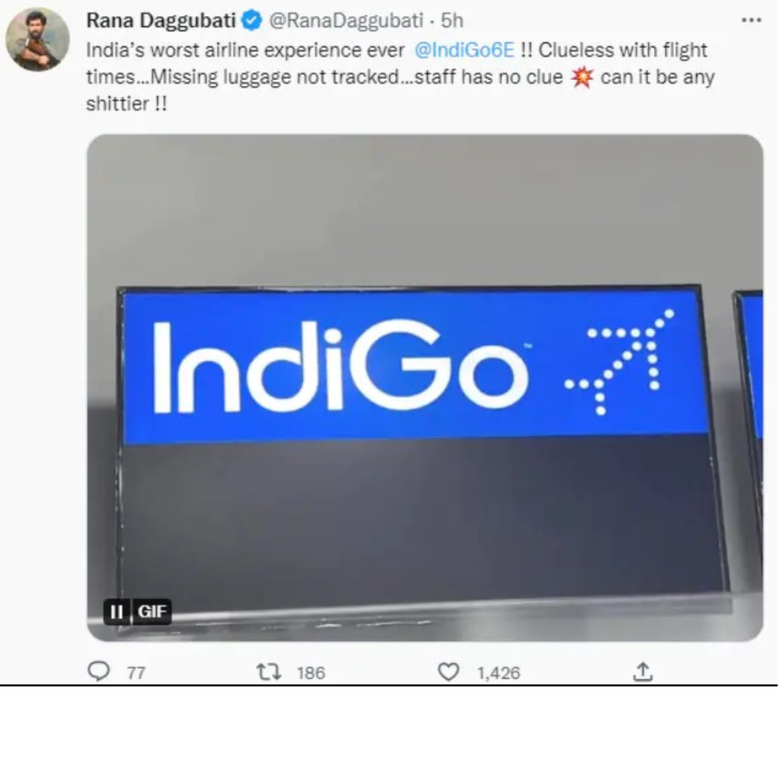 Rana Daggubati calls IndiGo worst airline RBA