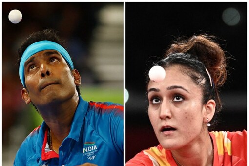 Achanta Sharath Kamal (left) and Manika Batra (Reuters/AP)