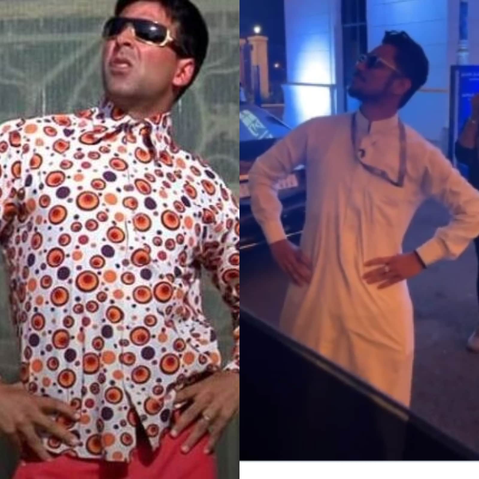 Aftab Ahivdasani and Akshay Kumar pose for the camera with a funny face.