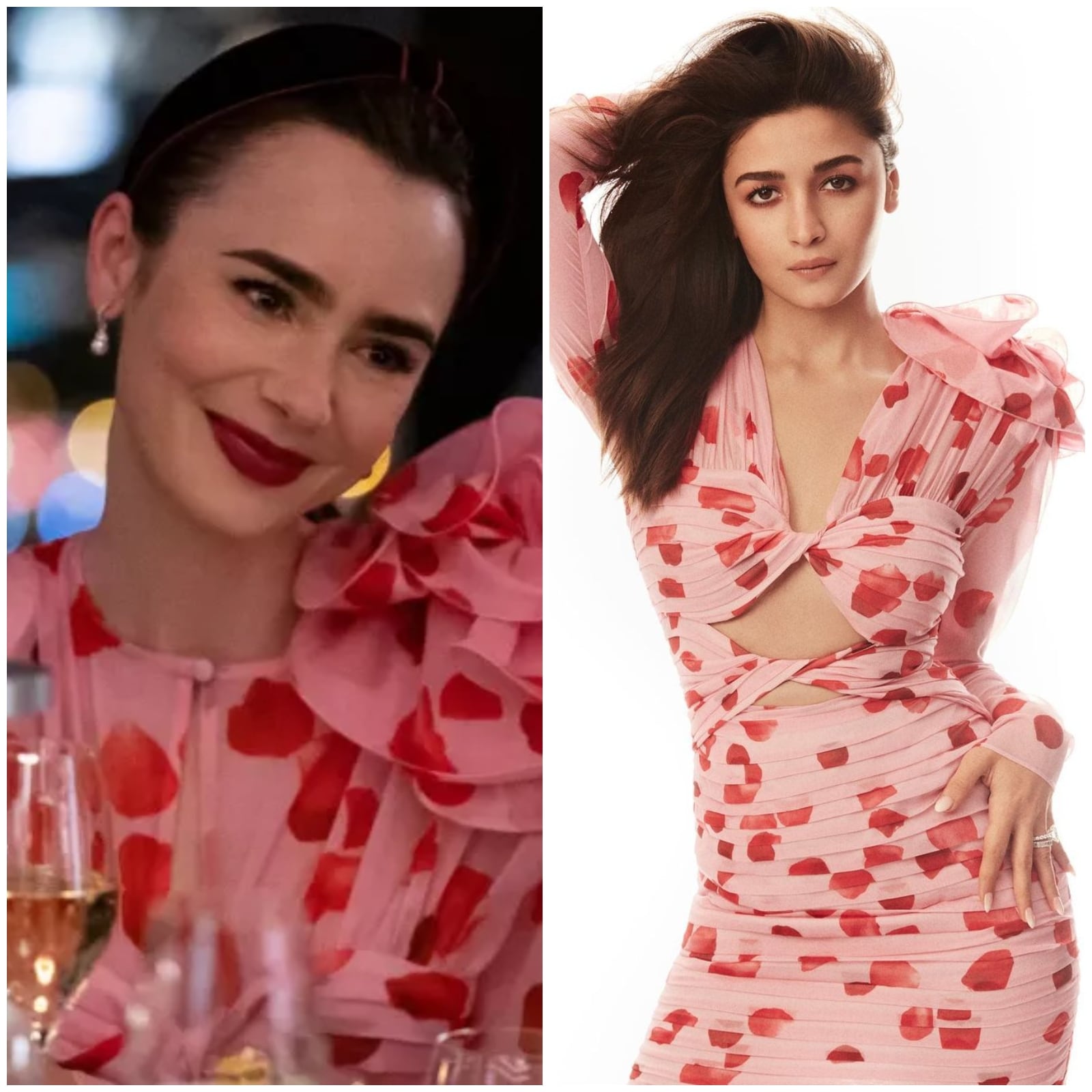 Emily in Paris Season 3: Lily Collins Spotted Wearing Pink and Red Flower  Petal Dress Similar to Alia Bhatt's on Koffee With Karan