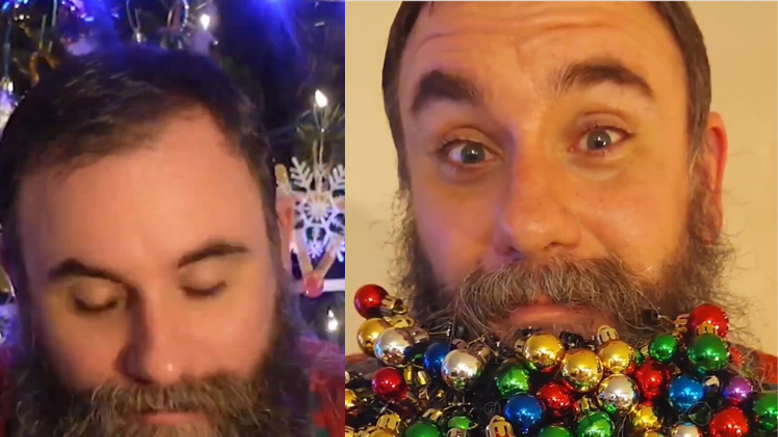 Watch Man Transforms His Beard Into Christmas Tree Using 710 Baubles Sets World Record 