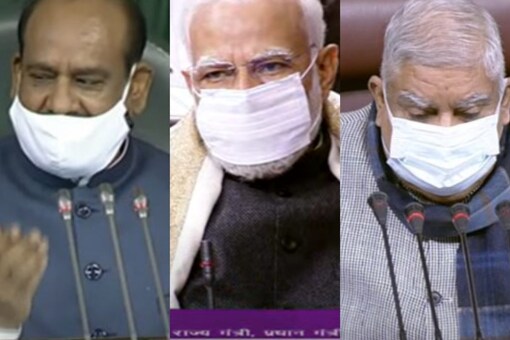 RS Chairman, PM Modi  & LS Speaker 'mask up' as parliament proceedings began on thursday (Image: News18)