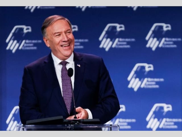 Former US Secretary of State Mike Pompeo speaks during a Republican Jewish Coalition Annual Leadership Meeting in Las Vegas, Nevada on November 18, 2022. (AFP)