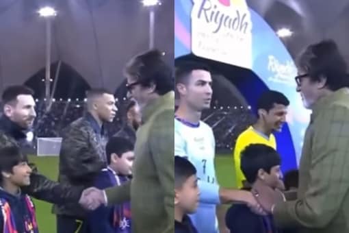 Amitabh Bachchan interacting with Lionel Messi, Cristiano Ronaldo and others.