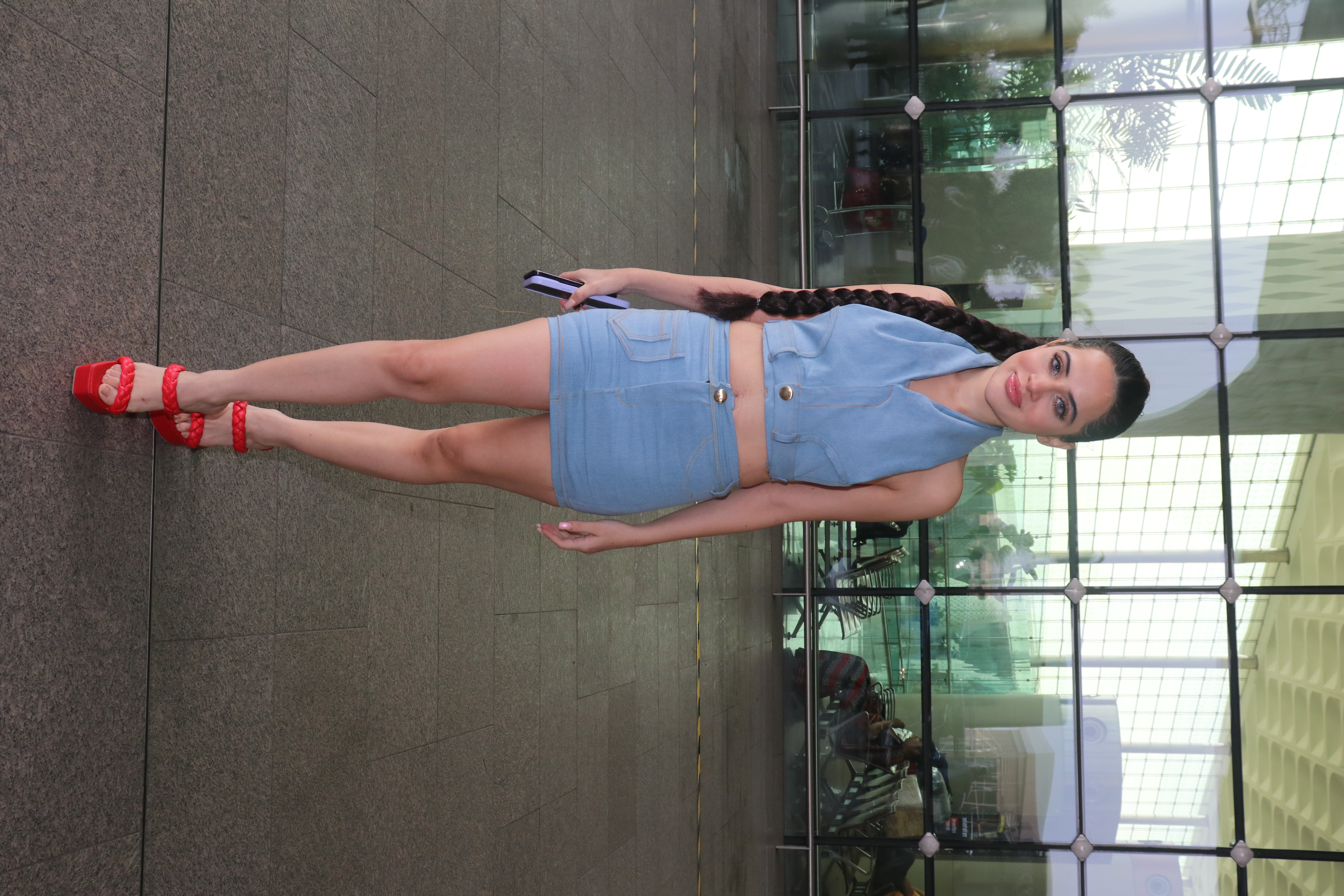 Uorfi Javed looks cool in a blue co-ord set. 