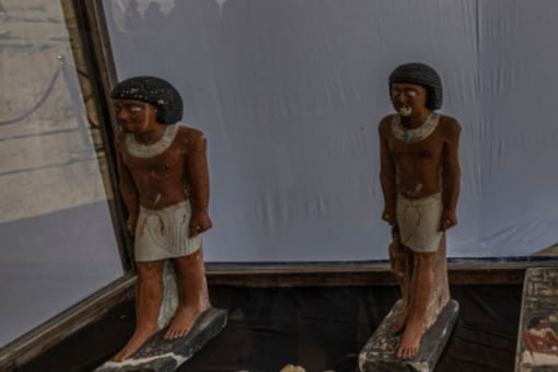 Artifacts are displayed at the Saqqara archaeological site. (Credits: AFP)