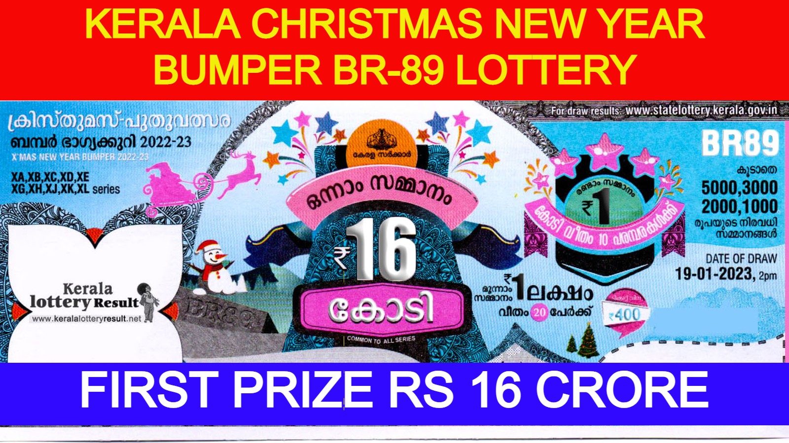 Kerala Lottery 2023: Christmas New Year Bumper BR-89 Lucky Draw Worth Rs 16 Crore on January 19; Check Details