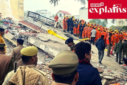 Lucknow building collapse: Residents said the builder, stated to be SP MLA's son, was 'constructing a basement by breaking some columns' of building. (Nizam Ansari/News18)
