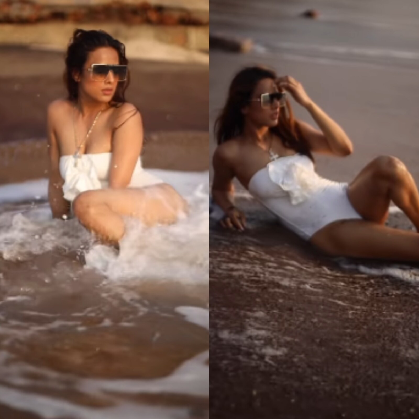 Nia Sharma Sets The Internet Ablaze With Her Hot Video Posing on Beach in  White Monokini; Watch - News18