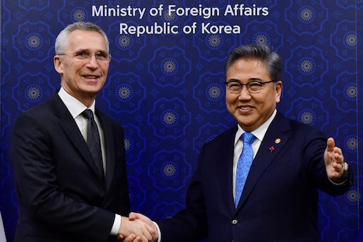 NATO Secretary General Jens Stoltenberg shakes hands with South Korean Foreign Minister Park Jin during their meeting at the Foreign Ministry in Seoul, South Korea (Image: Reuters)