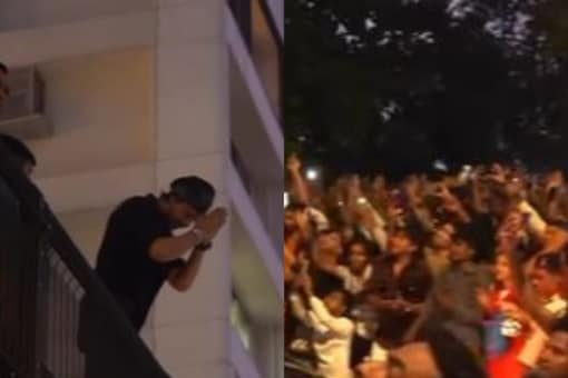 Shah Rukh Khan waving to his fans outside Mannat 