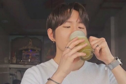 Kim Jaehyeon was pretty invested in his drink.
