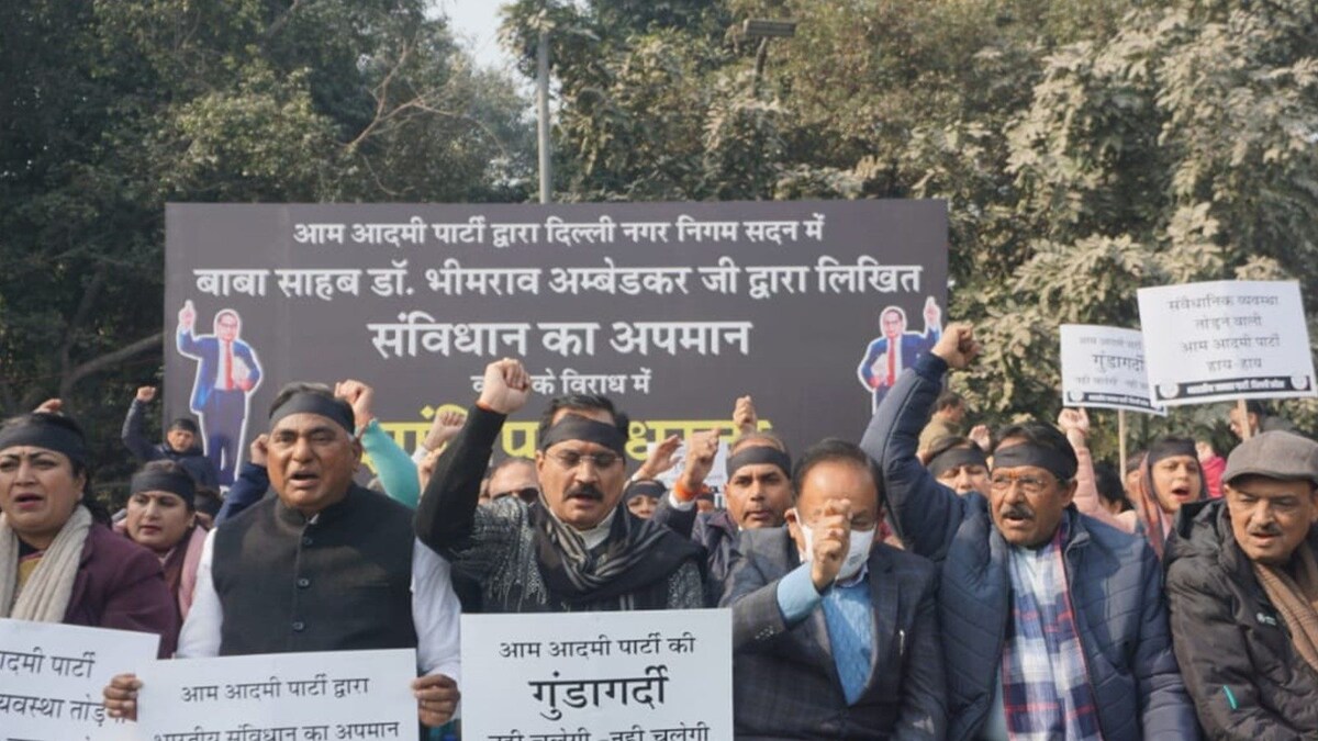 BJP Stage Sit-in at Mahatma Gandhi Memorial Against MCD House Ruckus