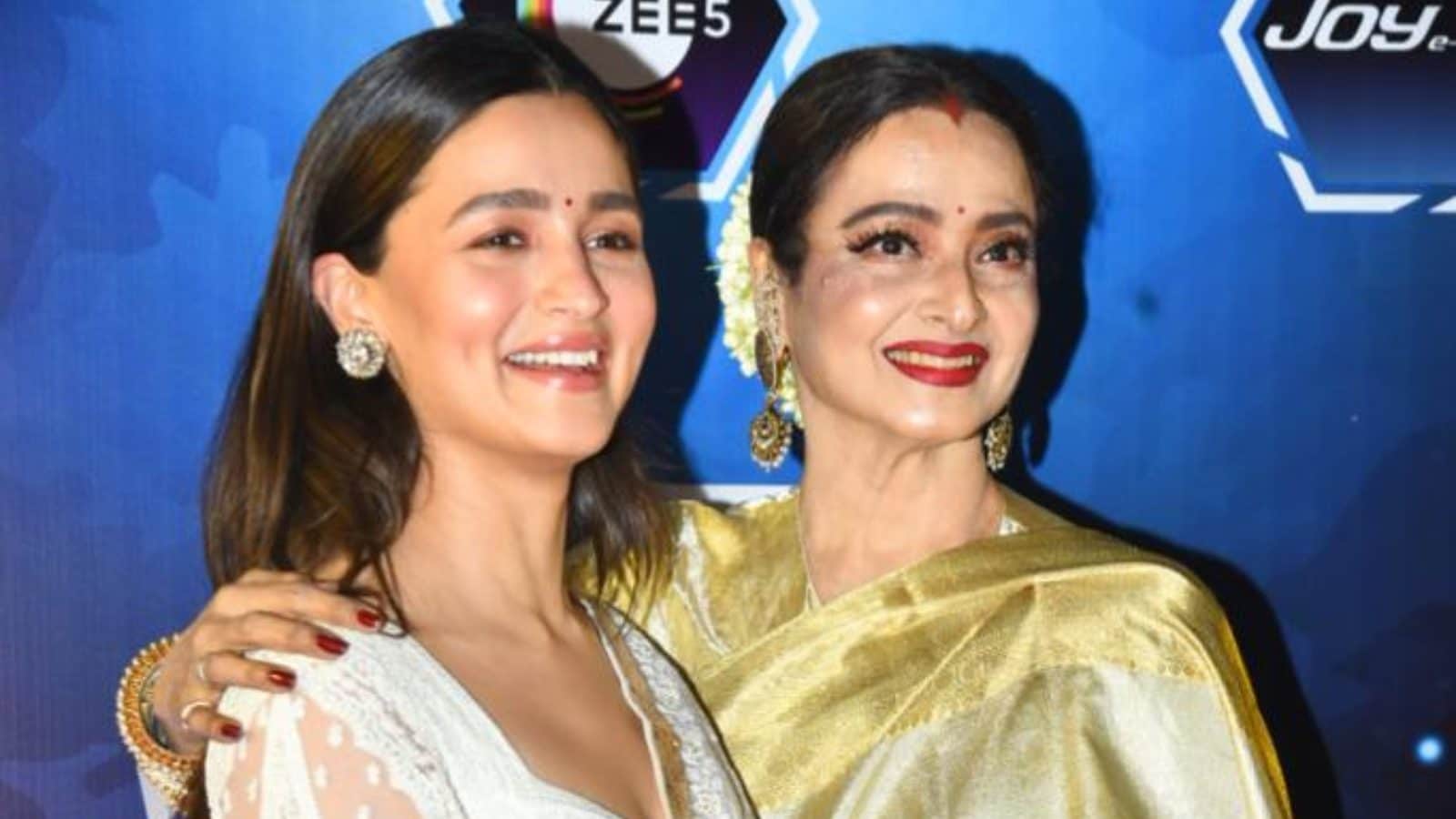 Alia Bhatt Blushes As Rekha Kisses Her On Dadasaheb Phalke Award Red Carpet; Watch
