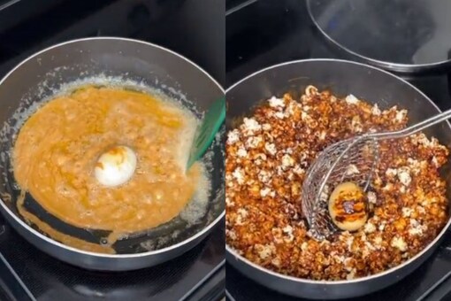 Why do you think egg was added to the pan while making caramel popcorn? (Credits: TikTok/@myjanebrain)
