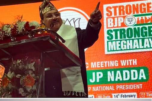 JP Nadda addressed a public rally in Shillong, Meghalaya on Tuesday (PTI Photo)