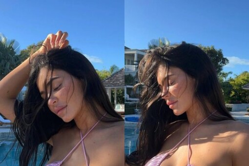 Kylie Jenner Is In A ‘Happy Place’ In A Metallic Baby Pink BikinI