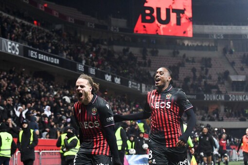 OGC Nice players celebrate a goal during 3-0 win over Ajaccio (OGC Nice Twitter)